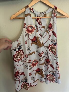 LOFT Halter Top V-Neck Camisole with Dark Pink & Gold Floral Print XL